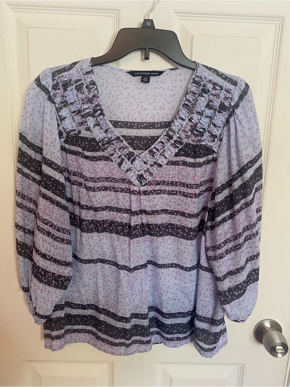 Zac & Rachel Lavender and Black V-Neck Ruffled Blouse